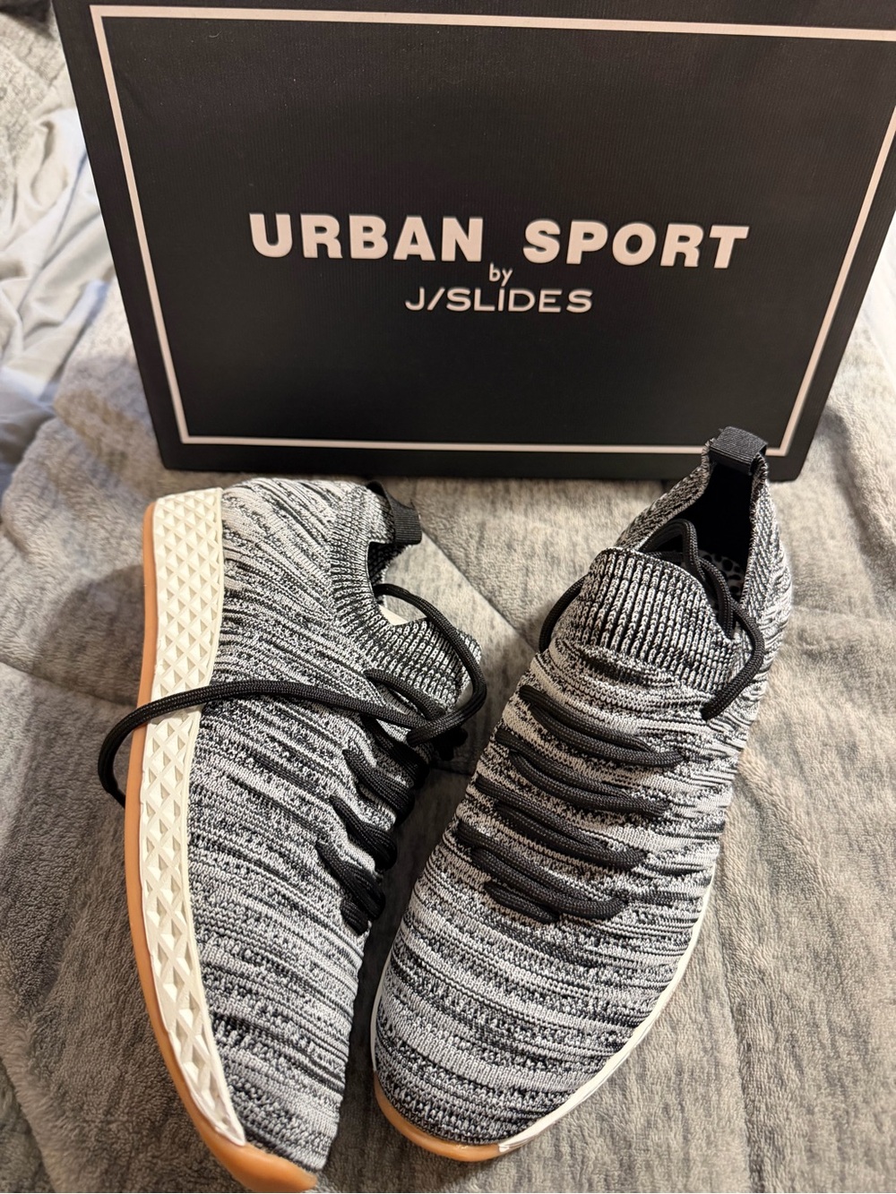 J Slides Urban Sport Knit Slip-On Sneakers - Grey/Black with Gum Sole